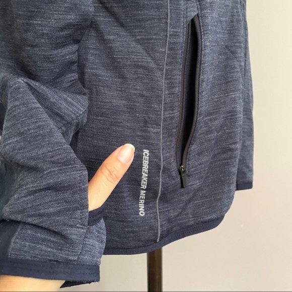 Icebreaker Merino Blue Long Sleeve Full Zip Hoodie Atom GT Jacket Sweater - L - Picture 3 of 9